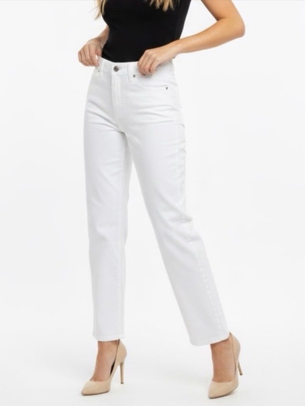 Eileen Fisher Jeans White Denim Straight Leg Pants Organic Cotton Women’s 6